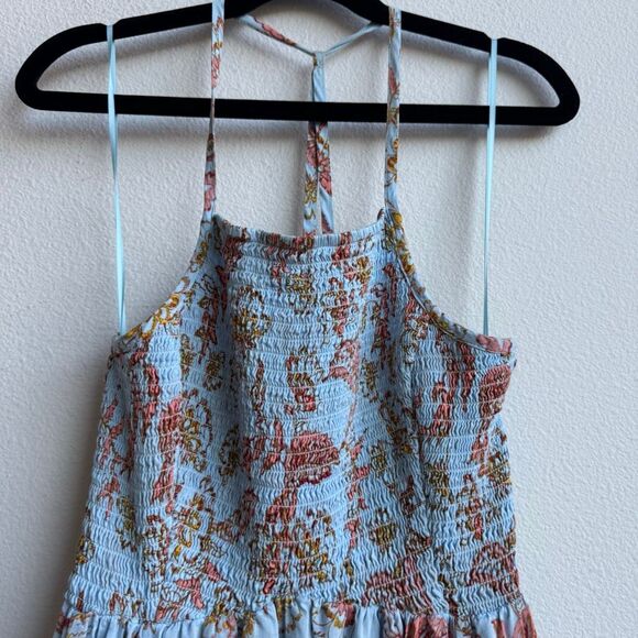 Free People Dress Women XS Blue Heat Wave Floral Smocked Asymmetrical Boho Fairy - Picture 5 of 9